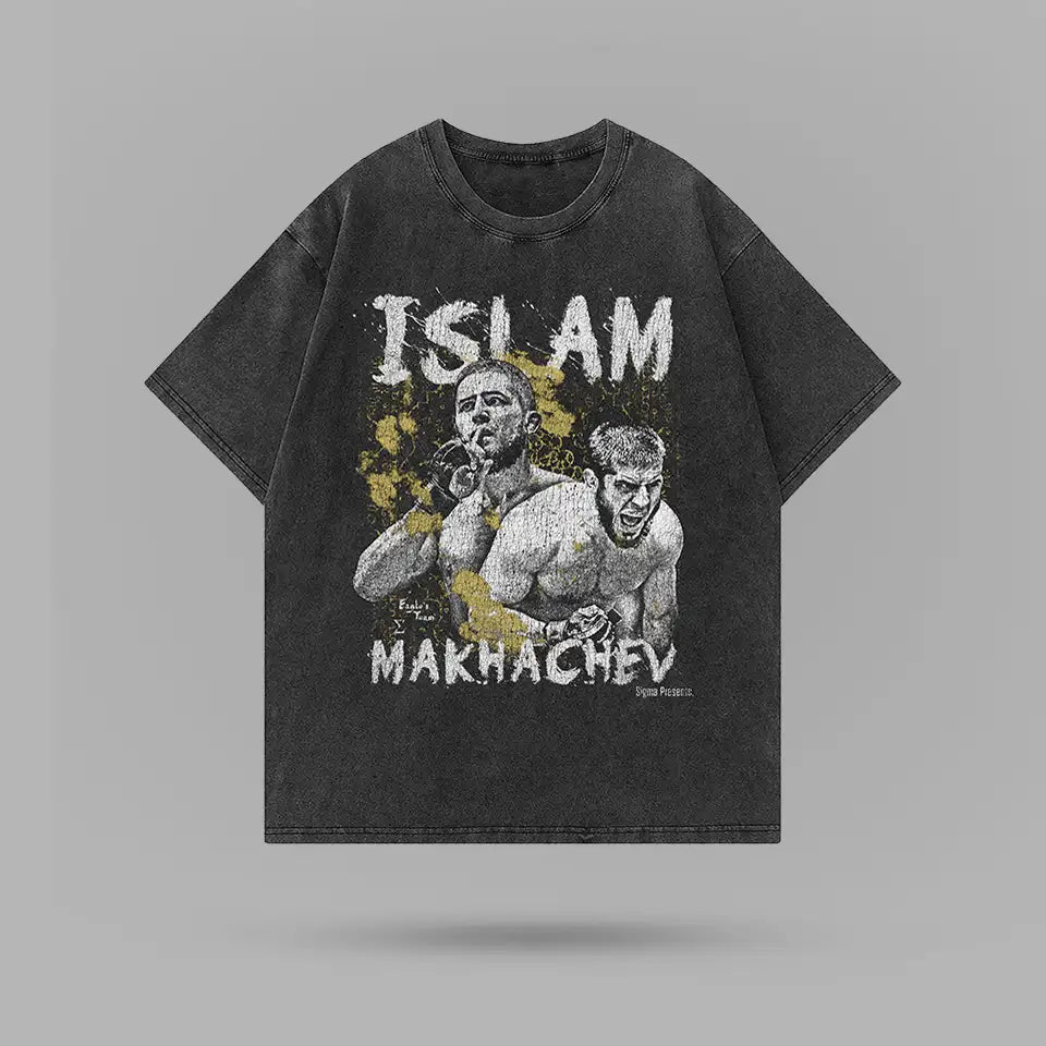 Islam Makhachev Alhamdulillah Washed Oversize Tişört – ön görünüm